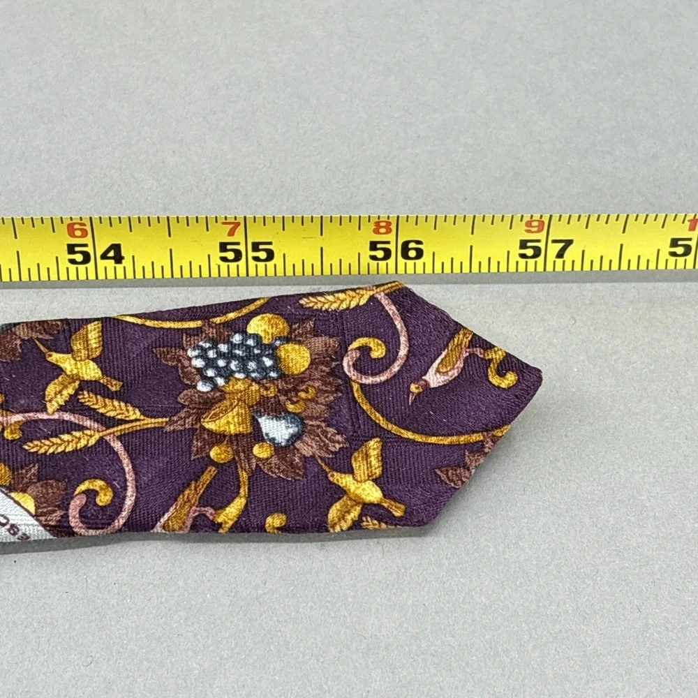 Ermenegildo Zegna Tie Silk‎ Purple Gold Bird Grape Motif Necktie Mens Vintage
